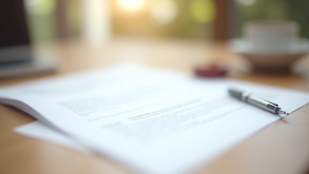 Documents de caution et de contrat de location, stylo bleu sur le papier, lumière naturelle